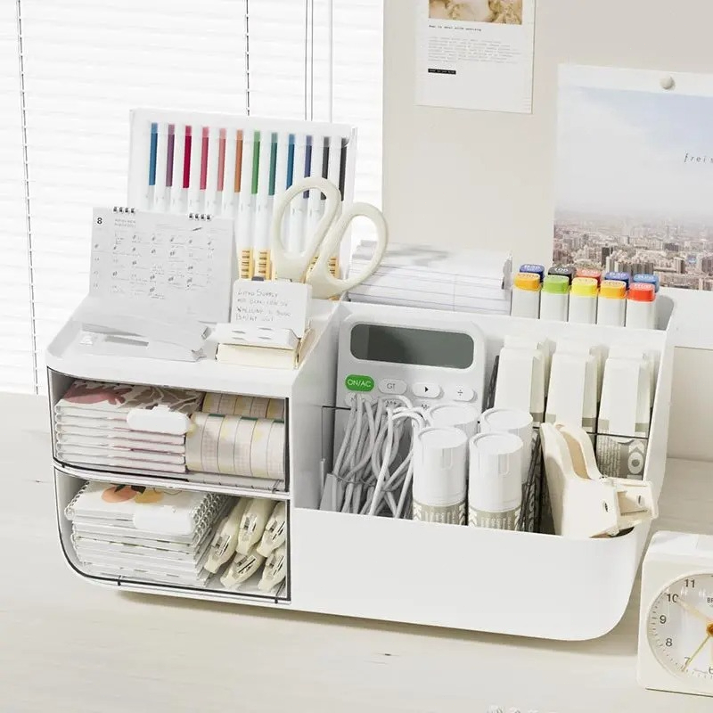 Home Office Desk With Drawers - Organisateur de bureau multifonctionnel de grande