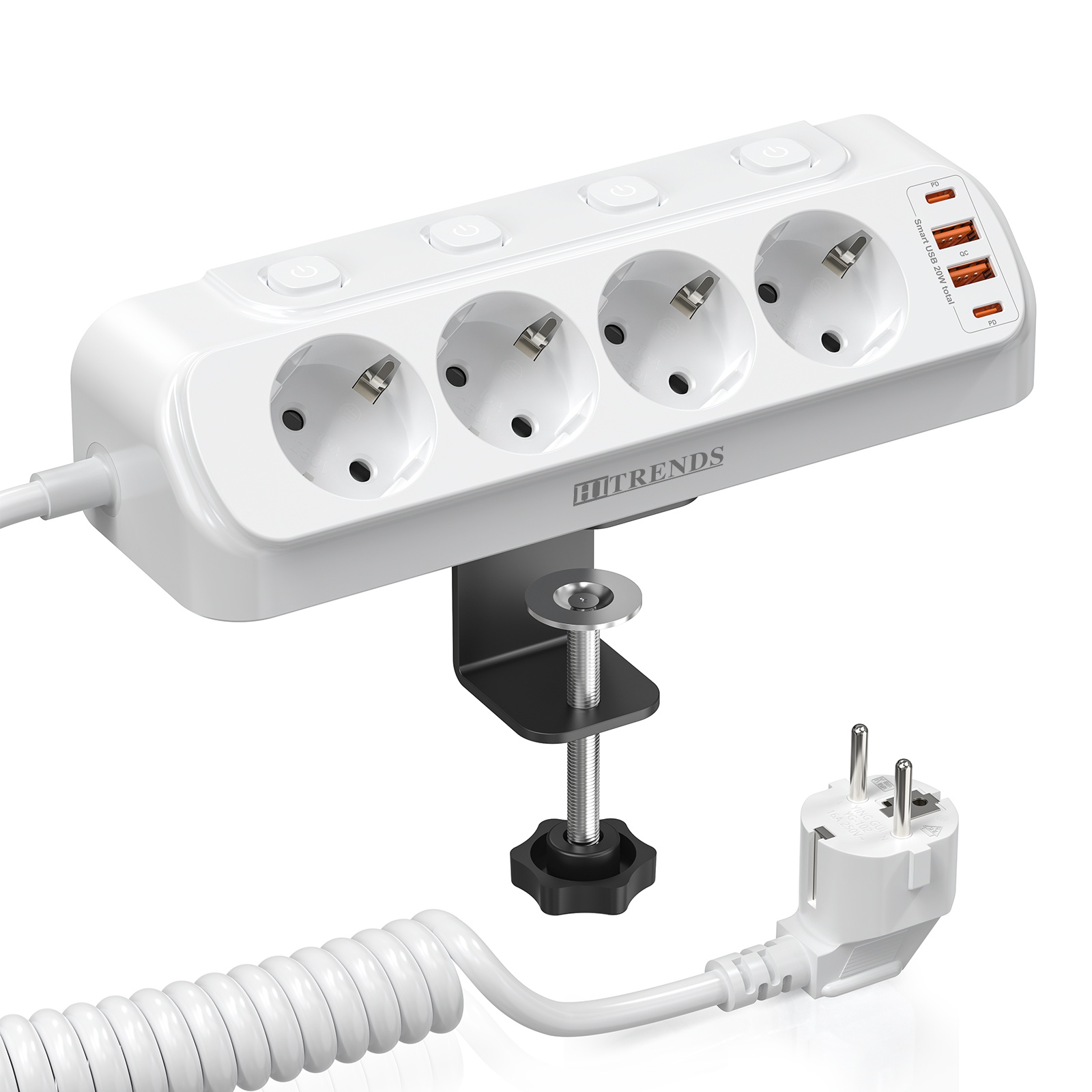 Power Strip Desk - Multiprise d'angle multifonction 8-en-1, 4 prises