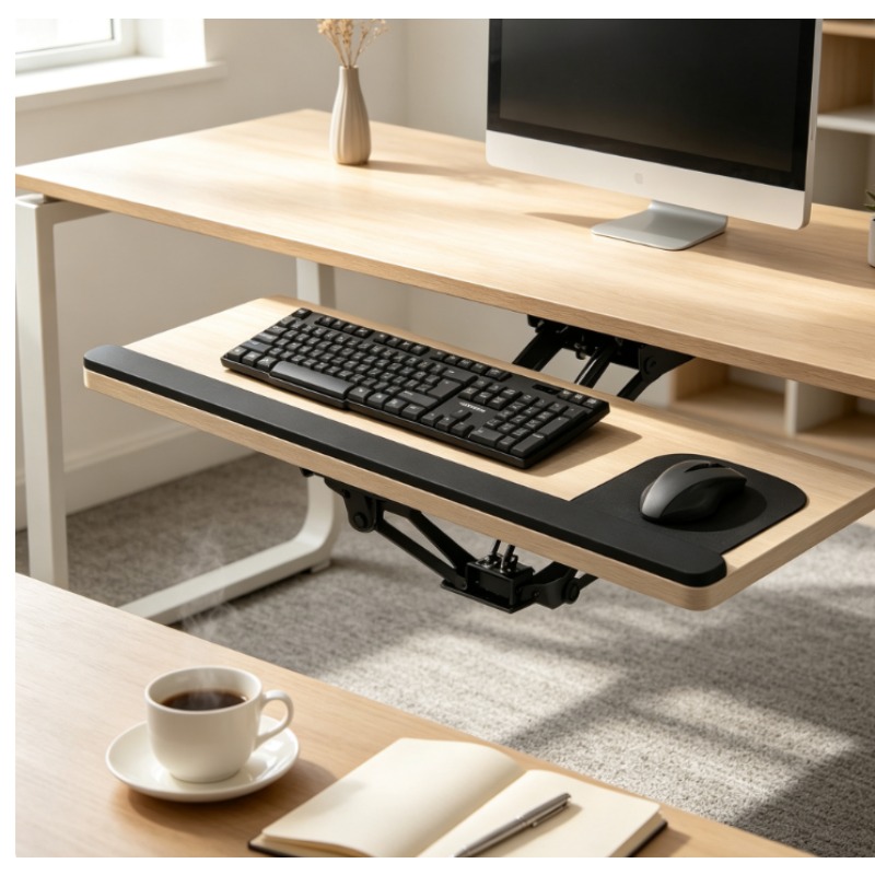 Home Office Desk With Drawers - Plateau de clavier coulissant sous le